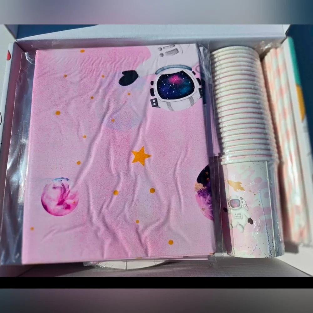 Pink Space Astronaut Party Napkins & Cups Set - Home Party Supplies